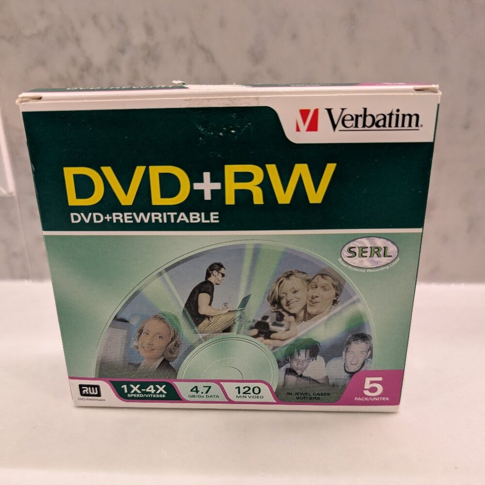 Verbatim 5PK DVD+RW 4.7GB 4x Rewritable Blank Discs Media Storage w/ Jewel Case